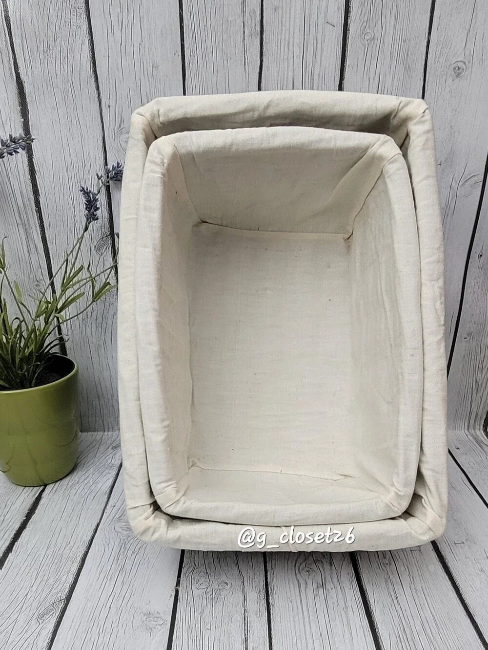 Woven Rectangular Storage Baskets with Cream Liner - Set of 2